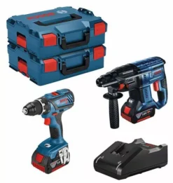 Lot BOSCH Perceuse GSR 18V-28 + Perforateur GBH 18V-21 + 2 Batteries 18V 4.0Ah +chargeur + 2 Coffrets L-Boxx - 0615990M0R