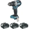 Perceuse Visseuse MAKITA 18V Li-Ion Ø13 Mm - 2 Batteries 18V 3.0Ah + 1 Batterie 4.0 Ah - Chargeur + Coffret - DDF484RF3J -Atelier D'outillage VOA25062 2